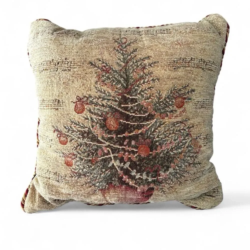Christmas Tree An Music Notes 16” Tapestry Pillow Vintage Double Sided